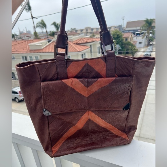 L.A.M.B Gwen Stefani brown chevron leather tote satchel Y2K vintage punk RARE - Picture 1 of 16